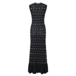 Diamond Decoration Women Sleeveless Knit Robe Black O-Neck Hem Ruffles Female Elegant Slim Midi Dress 2024 Early Autumn 5240265 - Image 3