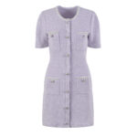 Purple Diamonds Buttons Knitting Dress Women Short Sleeve Elegance Mini Dresses High Quality 5230161 - Image 2