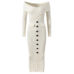 Robe tricotée Sexy et Slim à col Slash, nouvelle robe de styliste à manches longues et boutons, 20224, 5240246 - Image 2