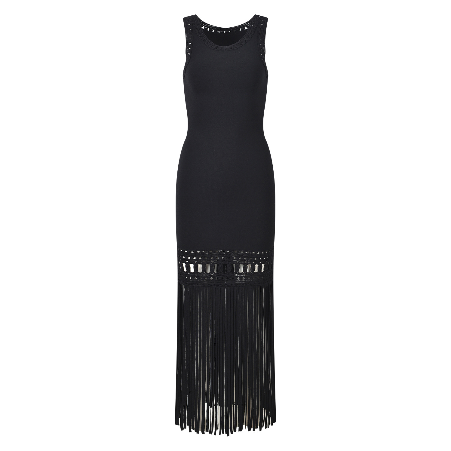 Black Knitted Tank Tassel Dress Women Spring Summer New Fashion Elegant Design Slim Sleeveless Dresses 5250065 - Image 2
