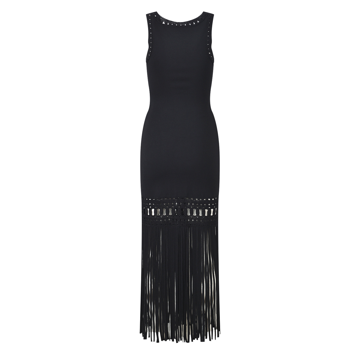 Black Knitted Tank Tassel Dress Women Spring Summer New Fashion Elegant Design Slim Sleeveless Dresses 5250065 - Image 3