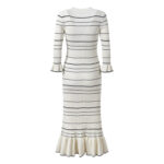 Stripes Knited Mid-Calf Dress Women 2025 Early Spring Lady V-Neck Single Breasted Slim Elegance Dress 5240361 - Image 3