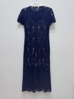Dark Blue Lace Dress Women New 2025 Fashion Elegant Short Sleeve Single-breasted Party Bodycon Dresses 52510056 - Image 3