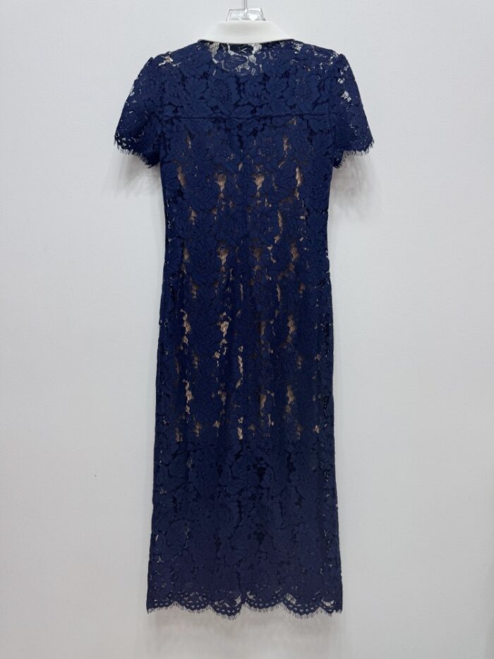 Dark Blue Lace Dress Women New 2025 Fashion Elegant Short Sleeve Single-breasted Party Bodycon Dresses 52510056 - Image 3