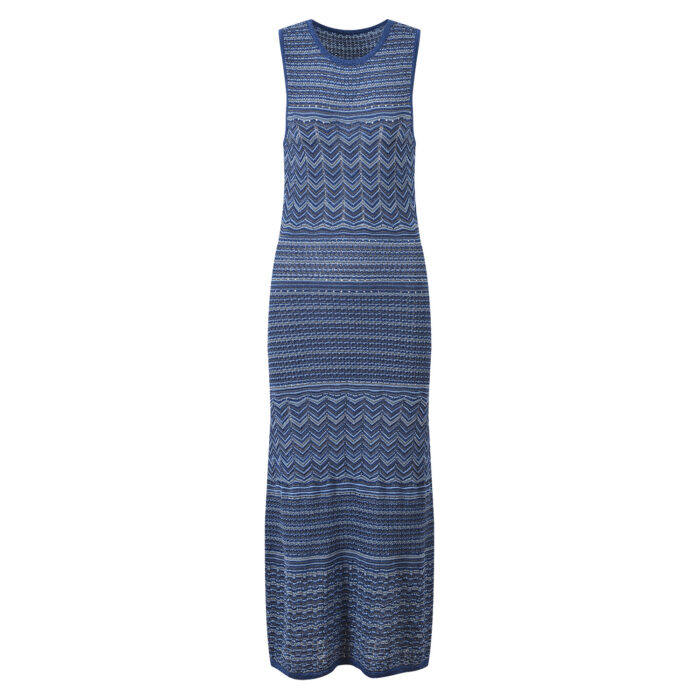 Blue Wave Pattern Knited Dress Women 2025 Summer New Fashion Hollow Out Sleeveless Female Slim Dresses 5250130 - Image 2