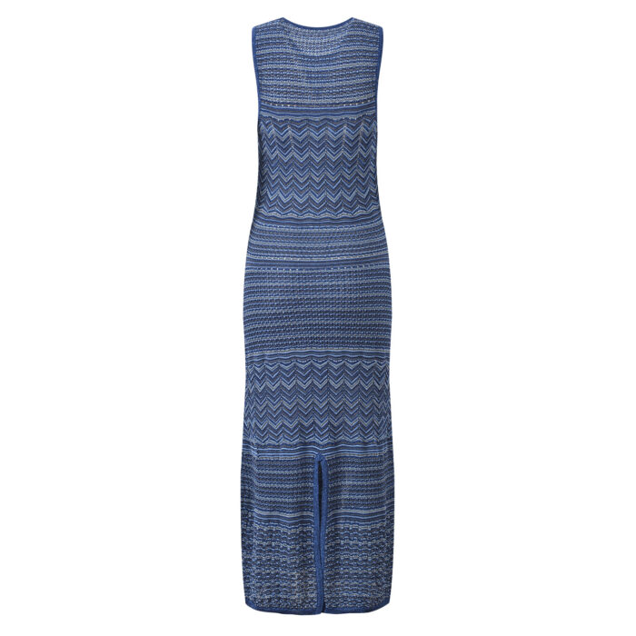 Blue Wave Pattern Knited Dress Women 2025 Summer New Fashion Hollow Out Sleeveless Female Slim Dresses 5250130 - Image 3