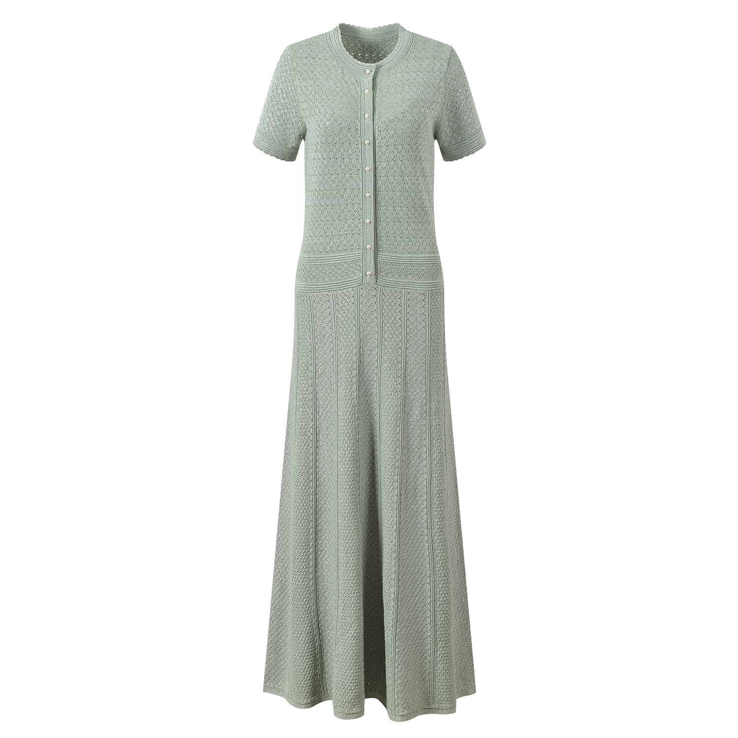 Green Hollow Out Knitting Long Dress Women 2025 New Fashion Elegant Short Sleeve Slim Floorr Length Dresses 5250084 - Image 2