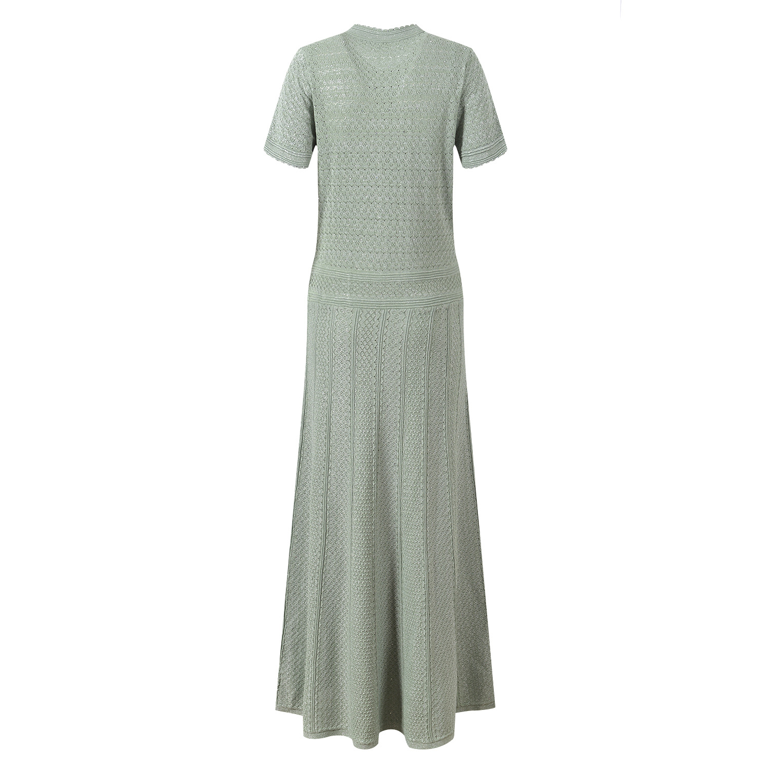 Green Hollow Out Knitting Long Dress Women 2025 New Fashion Elegant Short Sleeve Slim Floorr Length Dresses 5250084 - Image 3