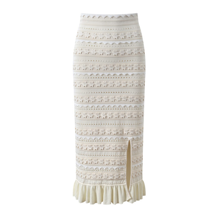 Hollow out Flower Knitted Skirt Set Women 2025 Summer New Vest top+ Slit High-waisted Skirt Two Piece Set 5250051 - Image 4
