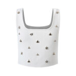 White Pendant Knitted Skirt Set Women 2025 Summer New Sleeveless Top+ Mini Half Skirt Elegant Two-piece Suit 5230507 - Image 3