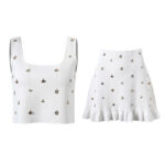 White Pendant Knitted Skirt Set Women 2025 Summer New Sleeveless Top+ Mini Half Skirt Elegant Two-piece Suit 5230507 - Image 5