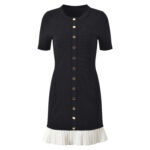 Black Pleated Hem Knitted Dress Women 2025 New O-Neck Short Sleeve Single-Breasted Ladies Slim Short Dresses 5240370 - Image 2