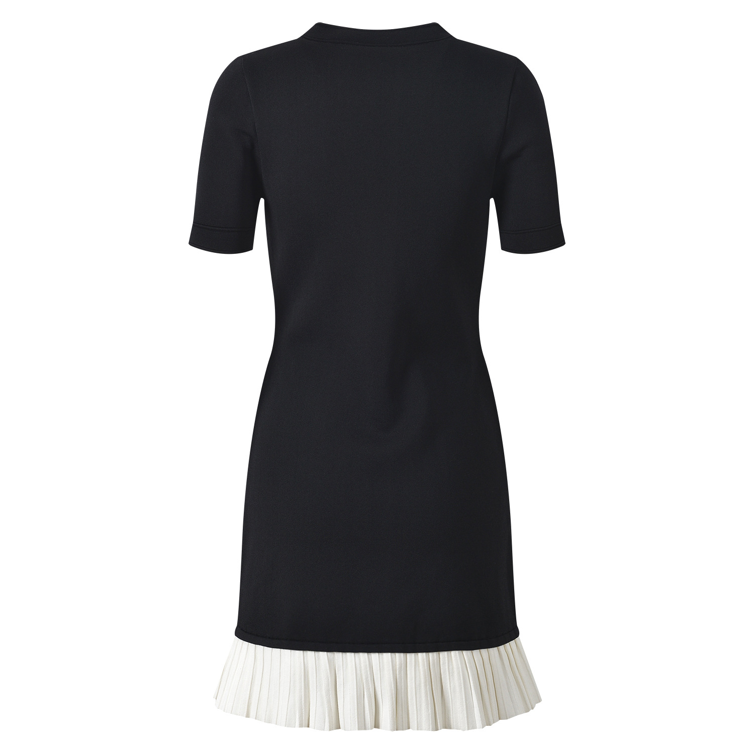 Black Pleated Hem Knitted Dress Women 2025 New O-Neck Short Sleeve Single-Breasted Ladies Slim Short Dresses 5240370 - Image 3