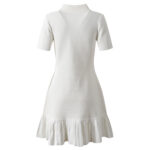 White Polo Collar Mini Knited Dress Women 2025 Early Autumn New Fashion Casual Short Sleeve Pleated Short Dress 5250188 - Image 3