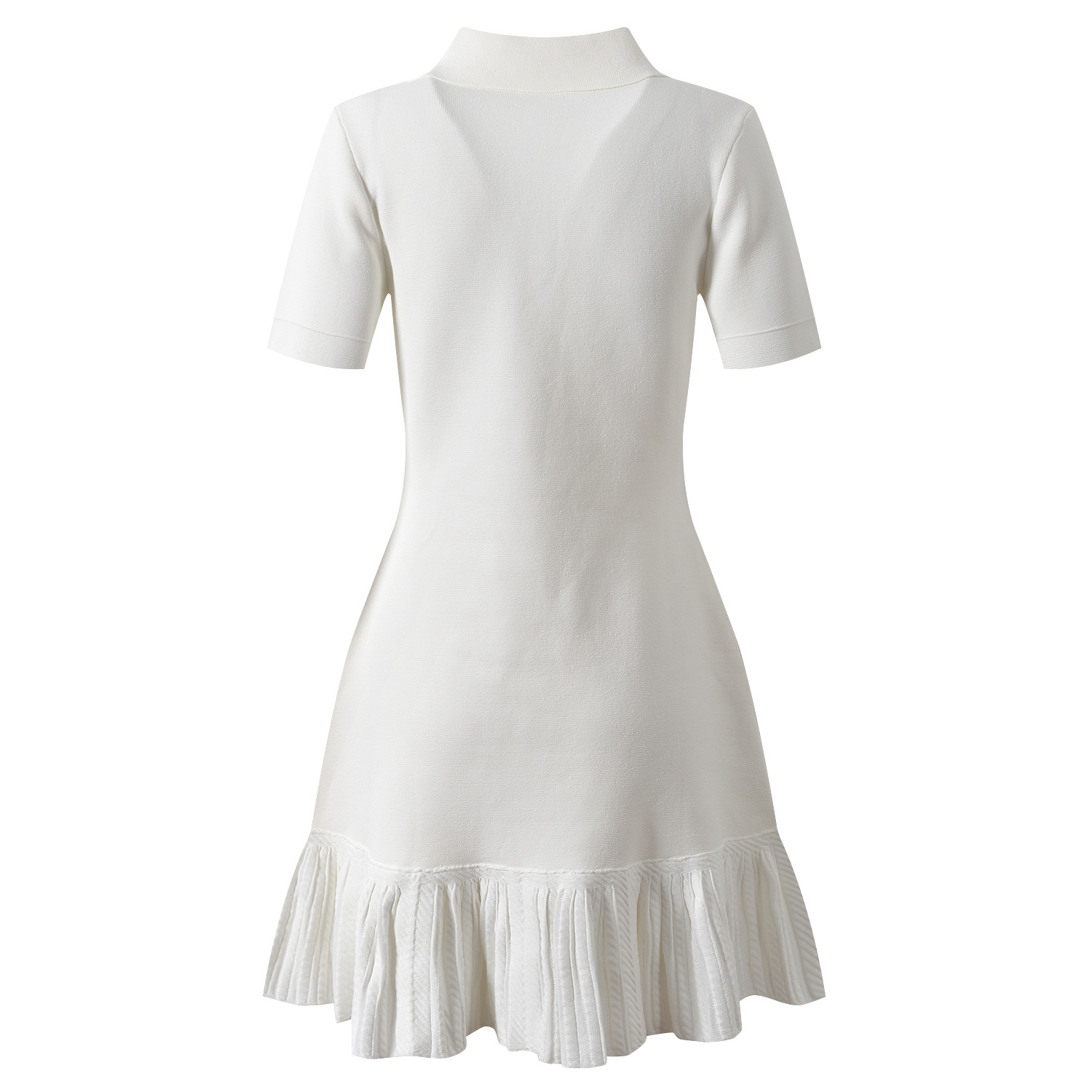 White Polo Collar Mini Knited Dress Women 2025 Early Autumn New Fashion Casual Short Sleeve Pleated Short Dress 5250188 - Image 3