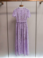 Purple Floral Lace Long Dress Women 2025 Summer New Fashion Elegant Short Sleeve Midi Dress 52510063 - Image 3