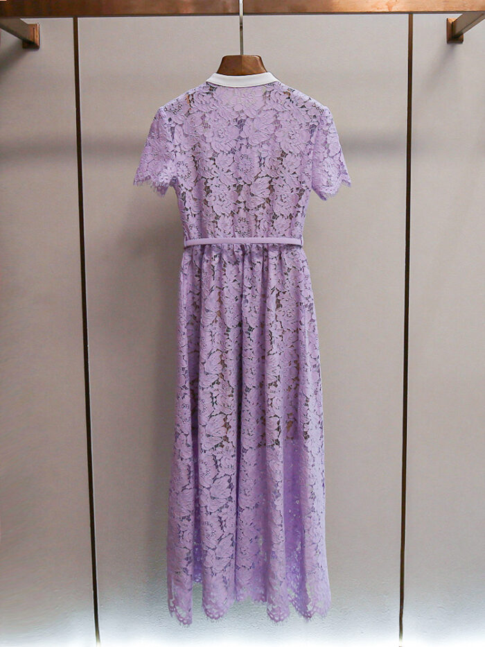 Purple Floral Lace Long Dress Women 2025 Summer New Fashion Elegant Short Sleeve Midi Dress 52510063 - Image 3