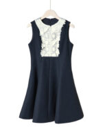 Black Lace Mini Dress Women's Peter Pan Collar New Fashion A-Line Sleeveless Retro Slim Dresses - Image 2