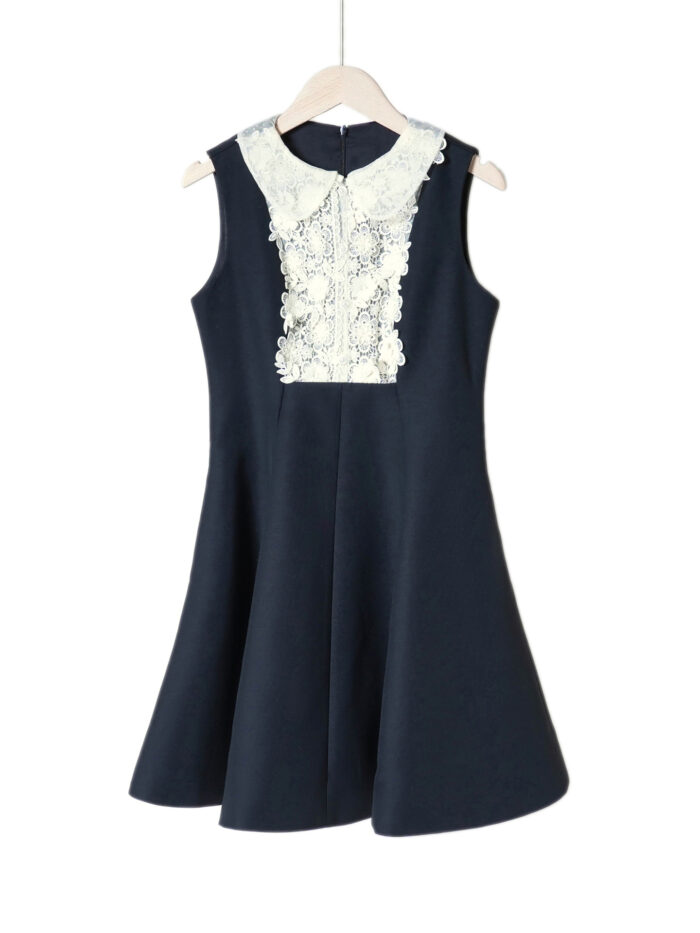 Black Lace Mini Dress Women's Peter Pan Collar New Fashion A-Line Sleeveless Retro Slim Dresses - Image 2