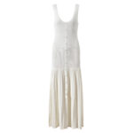 White Sexy Deep V-Neck Knitted Tank Long Dress Women 2025 Summer New Elegant Single-Breasted Splicing Pleated Dress 5250187 - Image 2