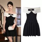 Bow One-shoulder Party Dress Women's 2024 Autumn Winter Slim Knitted Mini Dresses 5240179