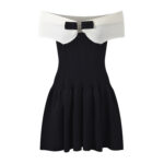 Bow One-shoulder Party Dress Women's 2024 Autumn Winter Slim Knitted Mini Dresses 5240179 - Image 2