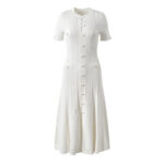 White Hollow Knitted Dress Women 2024 Summer Temperament Short Sleeve Elegant Slim Bodycon Party Dress 5240125 - Image 2