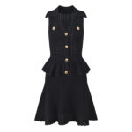 Black Hollow-out Knited Mini Dress Women 2025 Summer New Fashion Elegant Sleeveless Ruffle Slim Dress 5250151 - Image 2