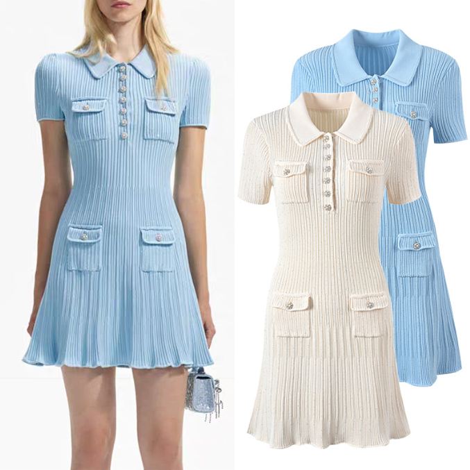 Robe tricotée blanche élégante pour femmes, manches courtes, tempérament, boucle en diamant, robes Slim, 5230424