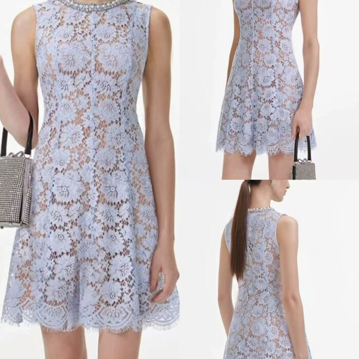 Lace Floral Mini Tank Dress Women2025 Summer New Arrive Round Neck Sleeveless Lady Street Dress 52510059