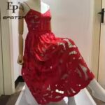 Red Sexy Hollow Out Strapless Dress Women Summer New Elegant Square Neck Sleeveless High Waist Long Dress Female