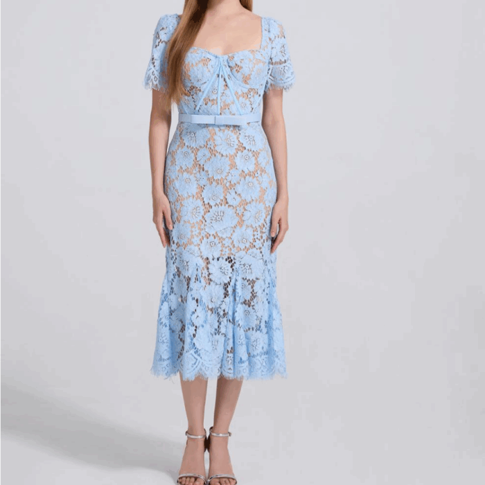Blue Lace Form-fitting Fishtail Dress Women 2025 Summer New Fashion Elegant Slim Party Dresses 52510055