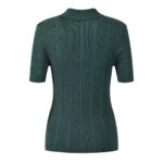 Dark green Threaded Knitted Top Women Fashion Short sleeved Commuting Temperament Polo Neck Slim Sweater 5250241 - Image 3