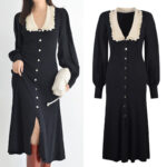 Elegant Black Knitted Dresses New 2024 Autumn Women Fashion Lapel Lantern Sleeve Single Breasted Stretch Party Dress 5220350
