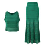 2025 summer new green slim slim temperament fashion round neck sleeveless vest top+skirt suit 5250164 - Image 5