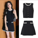 Black Crochet Flower Knited Set Women 2025 Summer New Fashion Elegant Sleeveless Tops +A-line Mini Skirt 5250028
