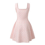 Women's Pink Geometric Jacquard Sleeveless Dress Autumn New Sweet Ladies Slim High-Waisted A-Line Short Robe 5240164 - Image 3