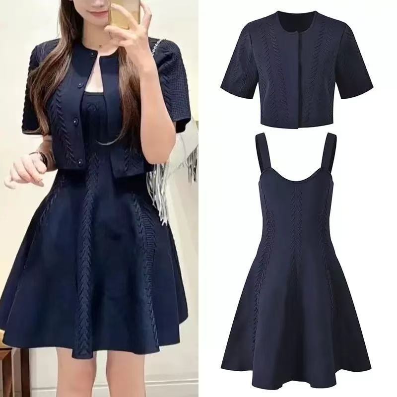 Blue Strap Design Knitted Dress Women's 2025 Summer New Elegant Vest Dress 5250181