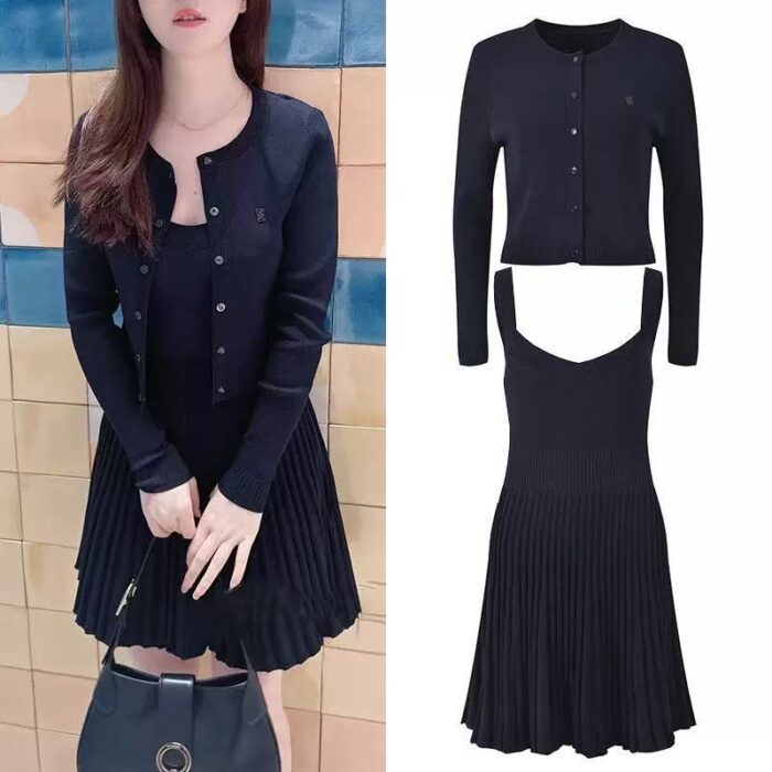 Dark Blue Suspender Knitted Mini Dress Women's 2025 Autumn New Elegant Design Vest Dress 5250248
