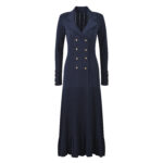 Dark Blue Knitting Long Dress Women Notched 2025 New Fashion Double Breasted Long Sleeve Slim Fishtail Robe 5250001 - Image 2