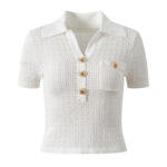 2025 summer new French lady small fragrance style lapel hollow gentle age-reducing slim short knitted sweater top 5250175 - Image 2