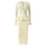 2025 autumn new French lady daughter round neck bevel button slim fit ruffle stitching dress 5250331 - Image 2