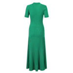 Spring 2024 New Women Temperament Green Dress Turn Down Collar Short Sleeve Ladies Single Breasted Slim Mid-Length Robe 5230486 - Image 3