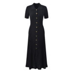Spring 2024 New Women Temperament Green Dress Turn Down Collar Short Sleeve Ladies Single Breasted Slim Mid-Length Robe 5230486 - Image 4