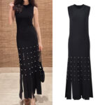 Black Knitting Dress 2024 Women's Sleeveless Slim Elegant Pearl hollowed out hem Dresses 5240079