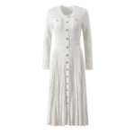 2025 autumn new style temperament fashion elegant goddess fan slim fit round neck single breasted long sleeve dress - Image 2