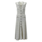 2024 New Classic Striped Knit Dress Ladies V-Neck Sleeveless Single Breasted Robe O-Neck Knitting Long Dress 5230485 - Image 2