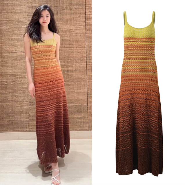 Popular French Elegance Summer New Knitted Gradient Slim Fit Slim Strap Dress 5240056