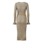 2025 autumn and winter new French temperament fashion elegant slim fit round neck with waist chain long sleeve knitted dress - Image 3