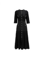 High Quality Fashion Elastic Bright Silk Knitted Dress Women's 3/4 Sleeve Single Row Button Lace Slim Fit Dress 5240035C - Image 2